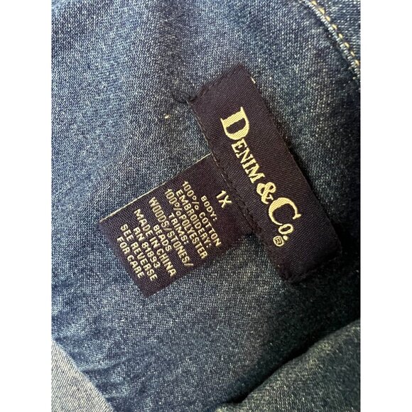 Denim & Co Jean Jacket Plus size 1X Trucker Coat Bling Cotton Y2K 90s - Picture 3 of 9
